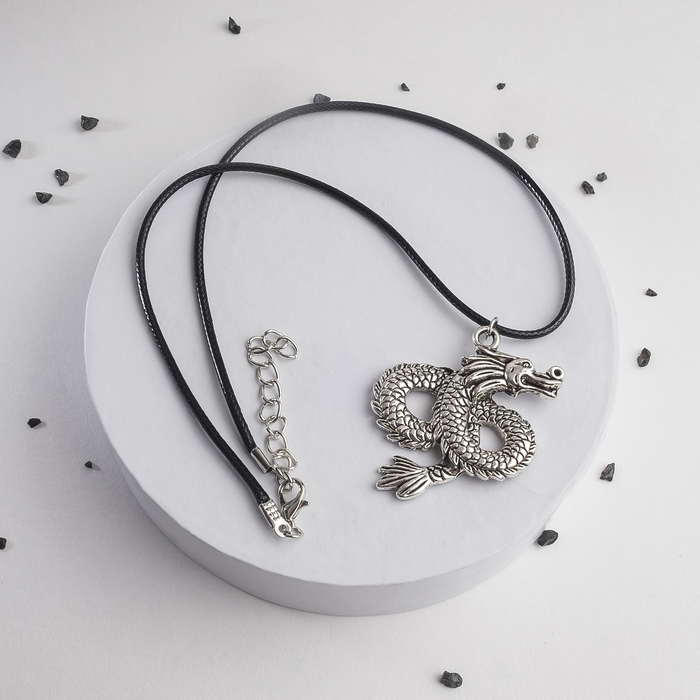 Кулон на шнурке "Змей", цвет чернёное серебро на чёрном шнурке, 42 см 