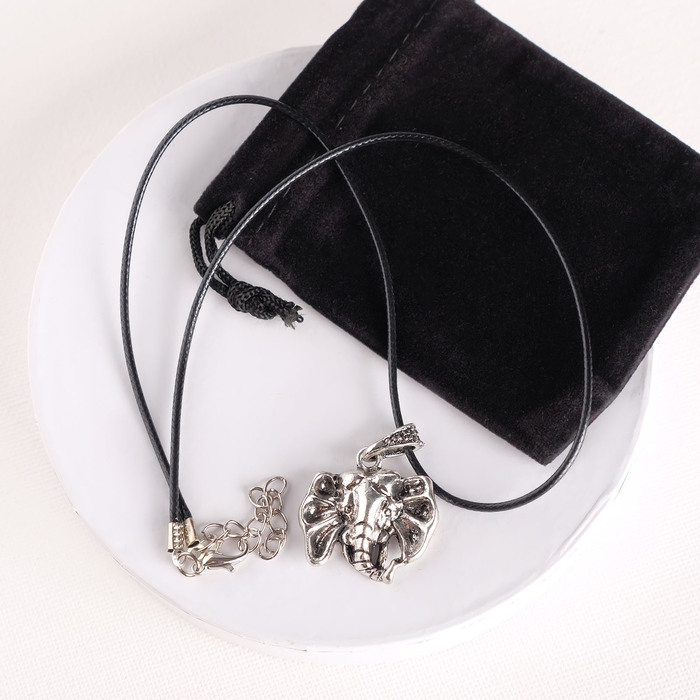 Кулон на шнурке "Амулет" в мешочке, слон, цвет чернёное серебро, 47см 