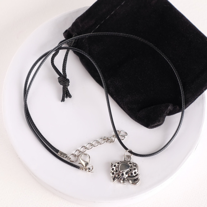 Кулон на шнурке "Амулет" в мешочке, слон декорированный, цвет чернёное серебро 