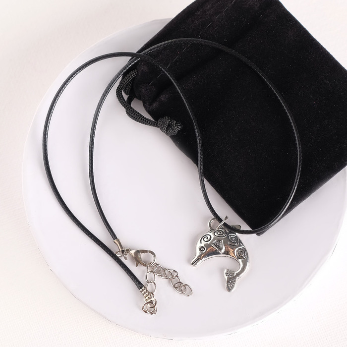Кулон на шнурке "Амулет" в мешочке, дельфин, цвет чернёное серебро, 47см 