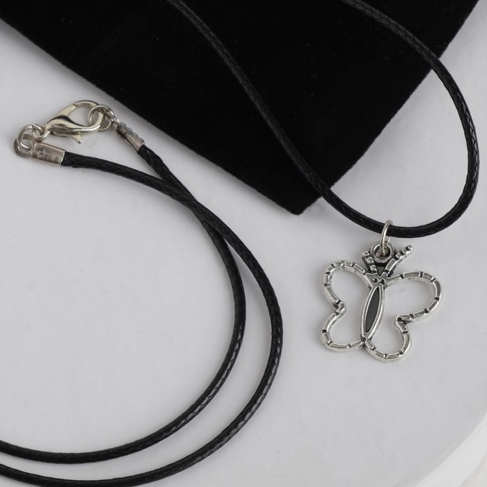 Кулон на шнурке "Амулет" в мешочке, бабочка, цвет чернёное серебро, 47см 