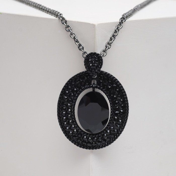 Кулон "Империя" овал, цвет чёрный в чёрном металле, 65 см 