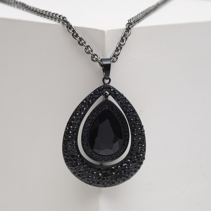 Кулон "Капля востока", цвет чёрный в чёрном металле, 65 см 