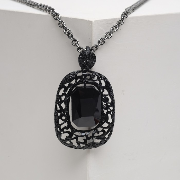 Кулон "Империя" прямоугольник, цвет чёрный в чёрном металле, 65 см 