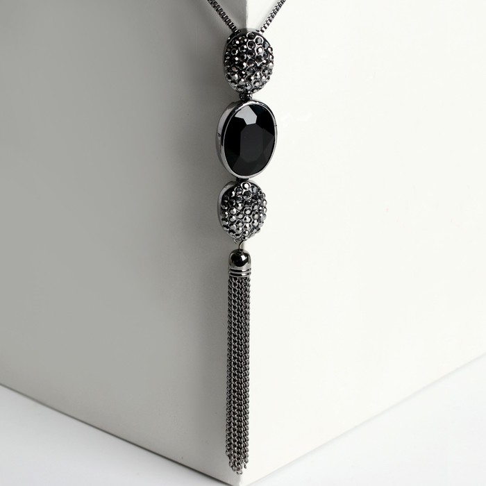 Кулон "Утончённость" овалы с цепочкой, цвет чёрно-белый в сером металле, 60см 