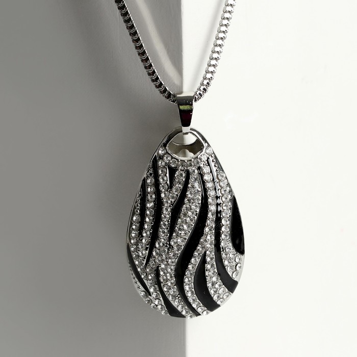 Кулон "Олимп" волнистые линии, цвет чёрно-белый в серебре, 60см 