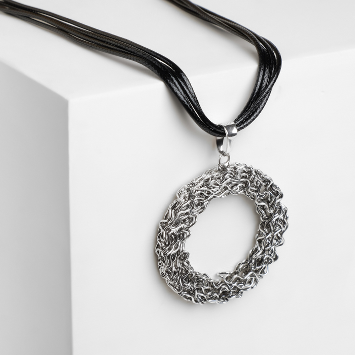 Кулон на шнурке "Алхимия" спрессованный круг, цвет чернёное серебро, 45см 