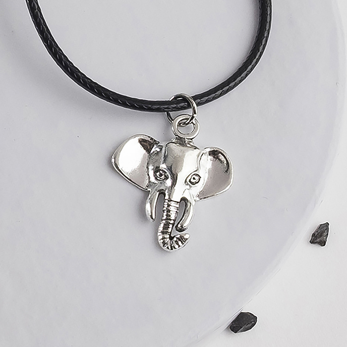 Кулон на шнурке "Слон" на счастье, цвет чернёное серебро на чёрном шнурке, 42 см 