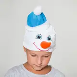 Шапка "Снеговик" в голубой шапке, обхват головы 54-56 см 