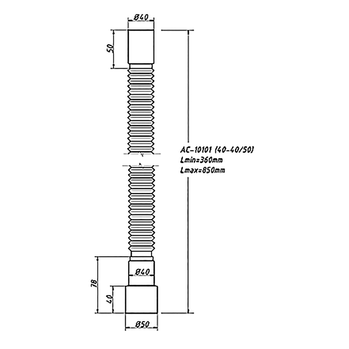 Труба гибкая ORIO AC-10101, 40x 40/50 мм, L 360 - 850 мм 