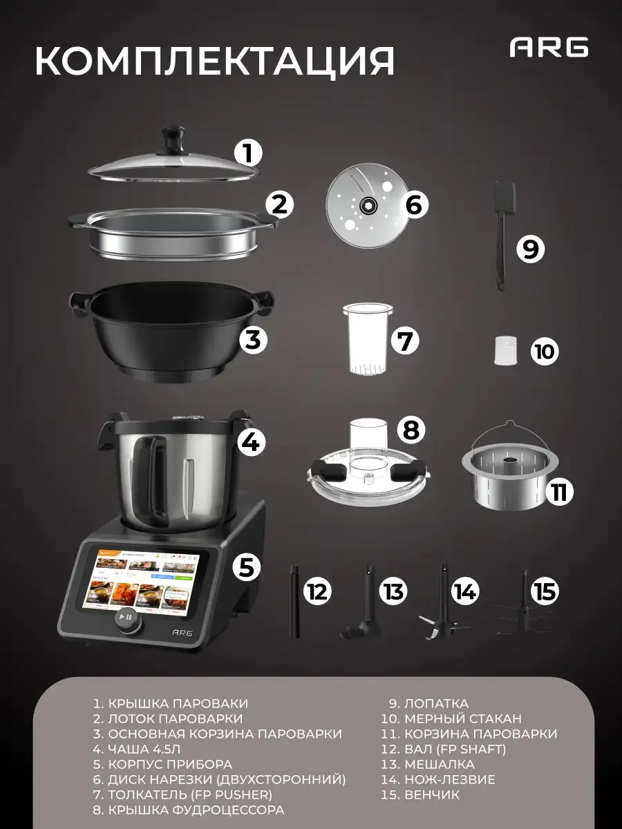 Комплект Кухонный робот ARG Cook+ CR-1 + Погружной блендер ARG HB-6010  - фото 9