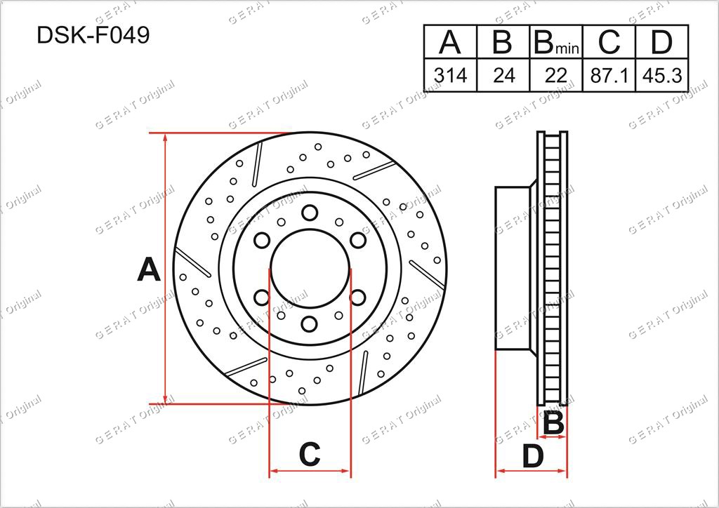 Тормозные диски Gerat DSK-F049 (передние)