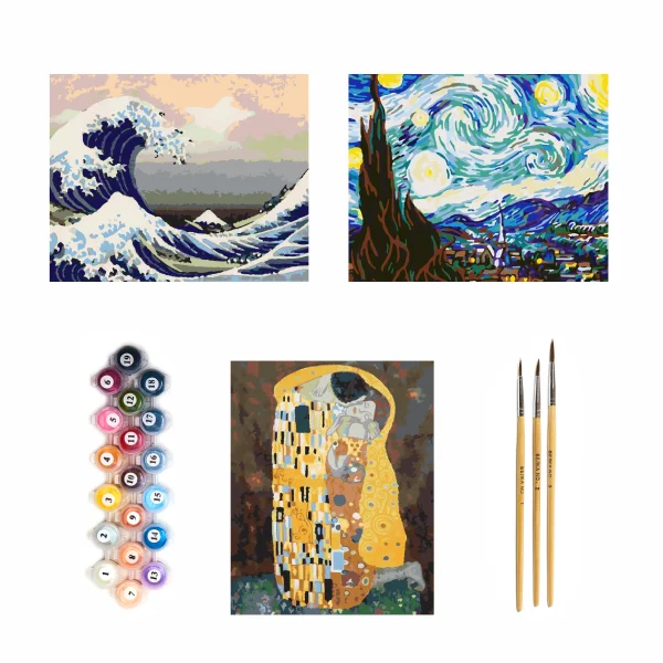Набор картин по номерам SLP Художники 50х40 см (3 шт) s-hd-005 Климт/Ван Гог/Кацусика Хокусай