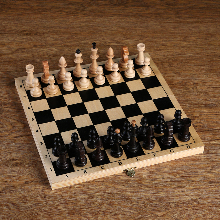 Шахматы буковые с дорожной деревянной доской "Классика", король h=7,2 см, пешка h=4 см 