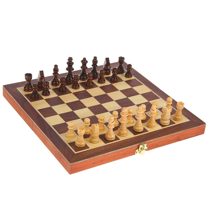 Шахматы деревянные, доска из сборных элементов, 30 × 30 см, фигуры в подложке микс 