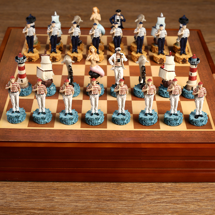 Шахматы сувенирные "Морские истории" (доска 36х36х6 см, h=8 см, h=6 см) 
