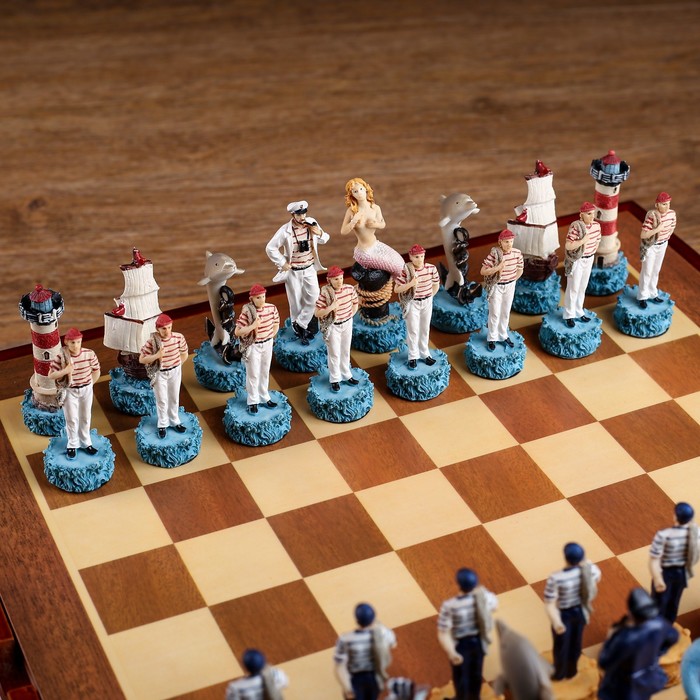 Шахматы сувенирные "Морские истории" (доска 36х36х6 см, h=8 см, h=6 см) 