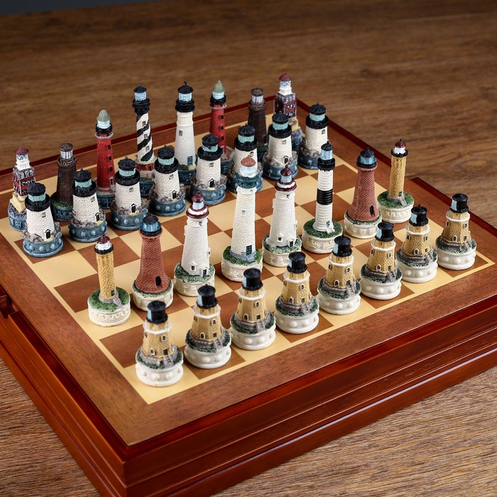 Шахматы сувенирные "Морской ориентир" (доска 36х36х6 см, h=8 см, h=6 см) 