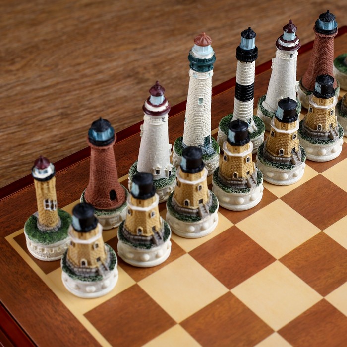 Шахматы сувенирные "Морской ориентир" (доска 36х36х6 см, h=8 см, h=6 см) 