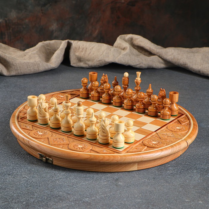 Шахматы "Полукруглые" d=35 см, массив ореха 