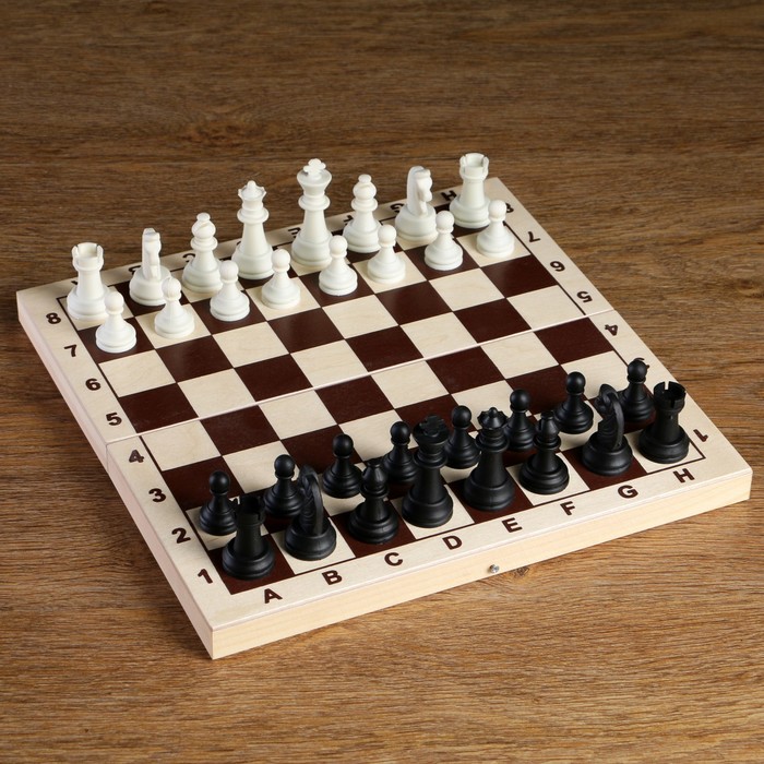 Шахматные фигуры, высота короля 6.2 см, пластик, чёрно-белые, в пакете 