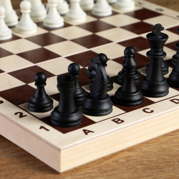 Шахматные фигуры, высота короля 6.2 см, пластик, чёрно-белые, в пакете 
