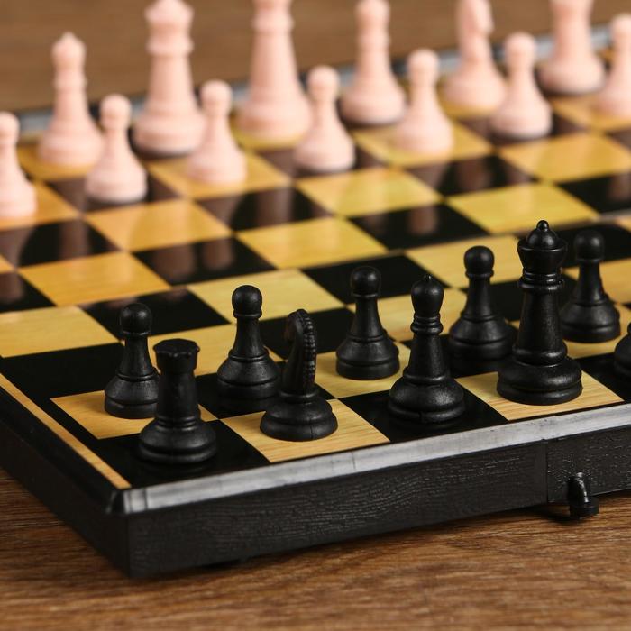 Настольная игра 3 в 1 "Атели": шашки, шахматы, нарды доска пластик 19х19 см 