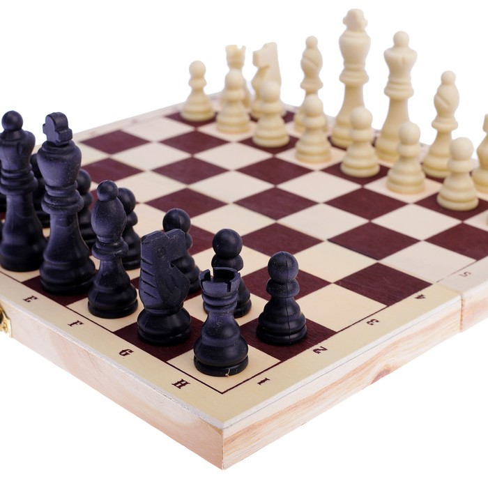 Настольная игра 2в1: шашки d=2.6 см, шахматы, король h=8 см, пешка h=3.5 см, поле 30х30 см 