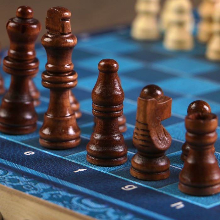 Набор игр 3 в 1 "Синева": нарды, шахматы, шашки, доска и фигуры из дерева, 29х29 см 