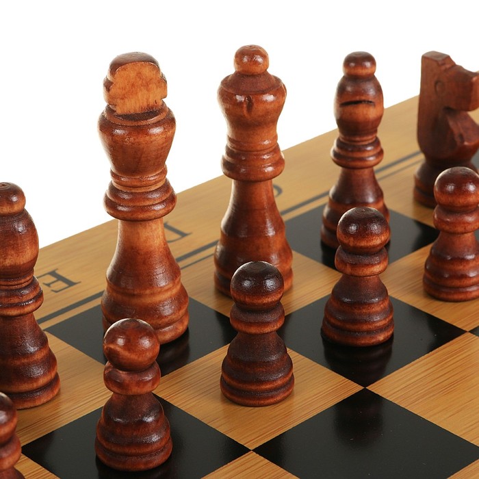 Настольная игра 3 в 1 "Король": нарды, шахматы, шашки, доска и фигуры дерево 39х39 см 
