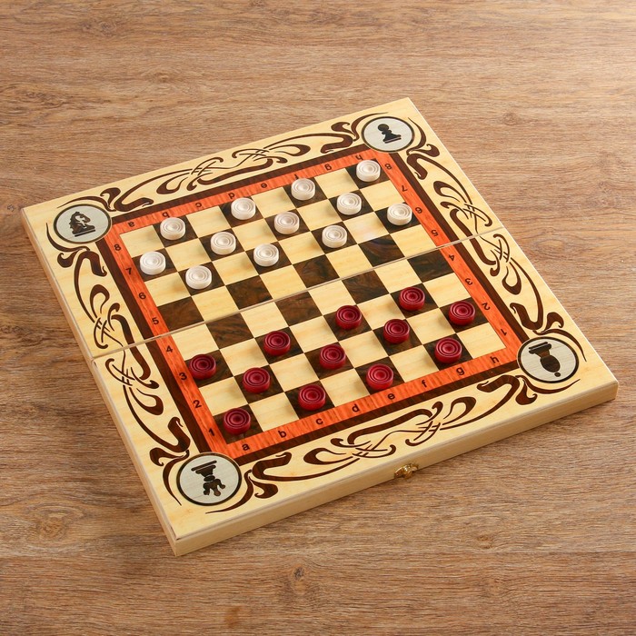 Настольная игра 3 в 1 "Статус": шахматы, шашки, нарды (доска дерево 50х50 см) 