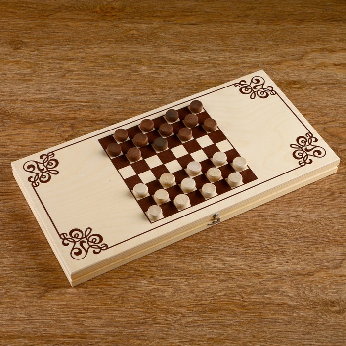 Нарды "Узор",  деревянная доска 40х40 см, с полем для игры в шашки 