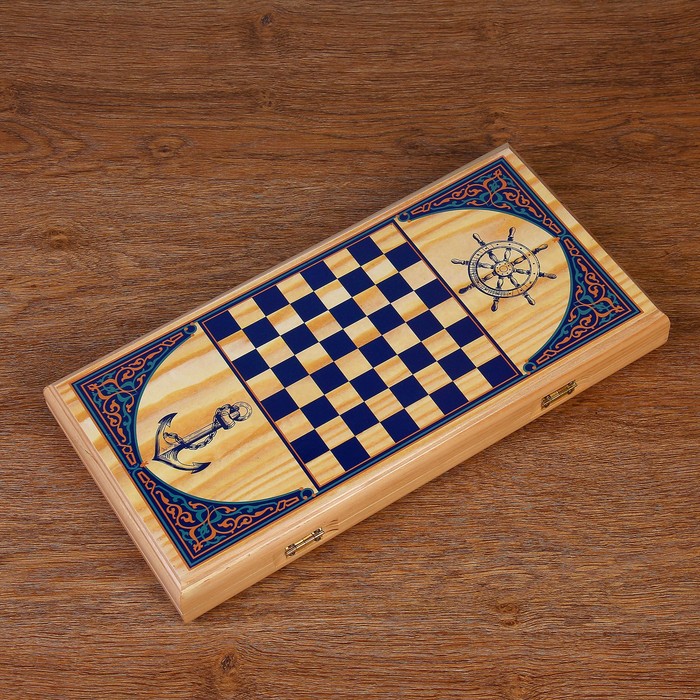 Нарды  "Парусник", деревянная доска 40х40 см, с полем для игры в шашки 