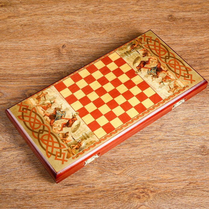 Нарды "Гладиатор", деревянная доска 40х40 см, с полем для игры в шашки 