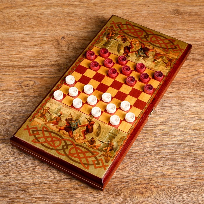 Нарды "Гладиатор", деревянная доска 40х40 см, с полем для игры в шашки 