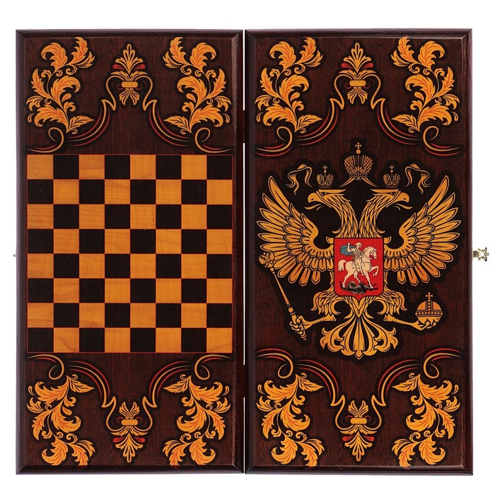 Нарды "Державные", деревянная доска 40х40 см, с полем для игры в шашки 
