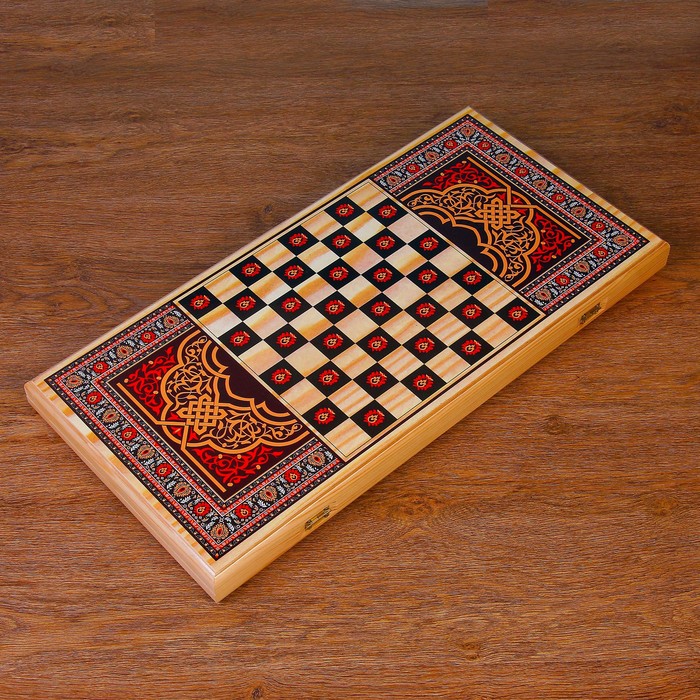 Нарды  "Тигр", деревянная доска 60х60 см, с полем для игры в шашки 