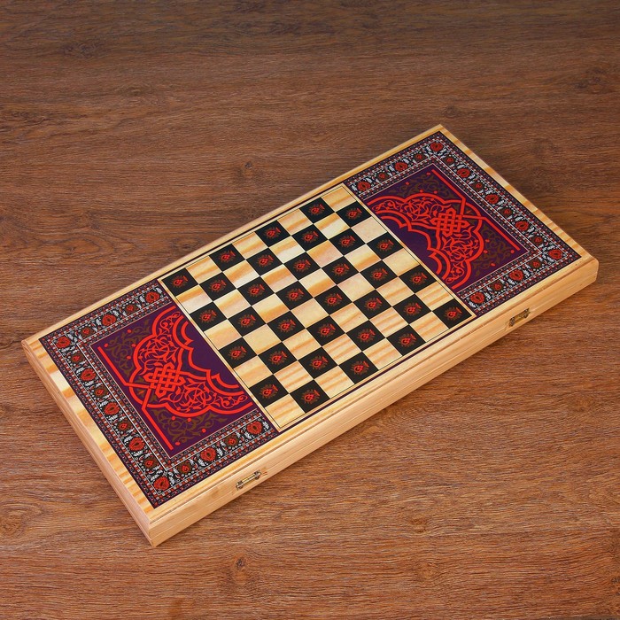 Нарды  "Волк", деревянная доска 60х60 см, с полем для игры в шашки 