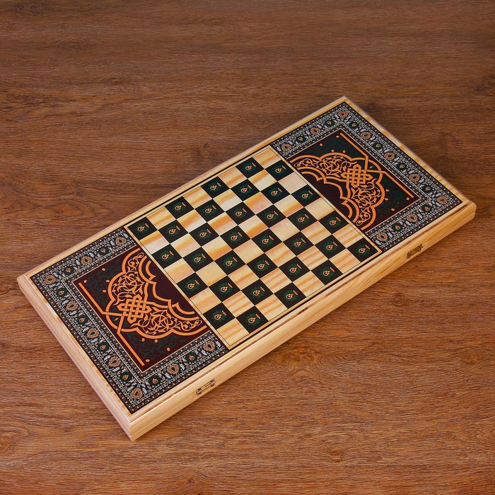 Нарды "Медведь", деревянная доска 60х60 см, с полем для игры в шашки 