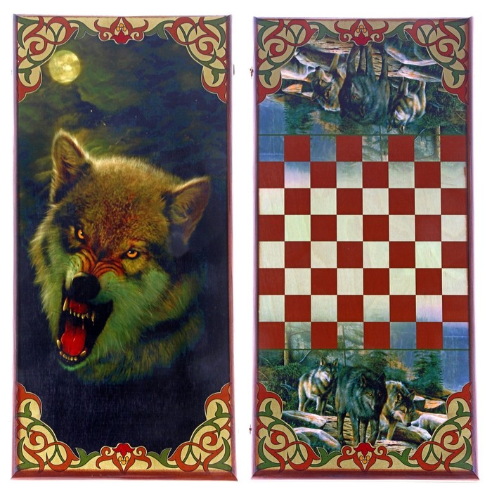 Нарды "Волк", деревянная доска 60х60 см, с полем для игры в шашки 