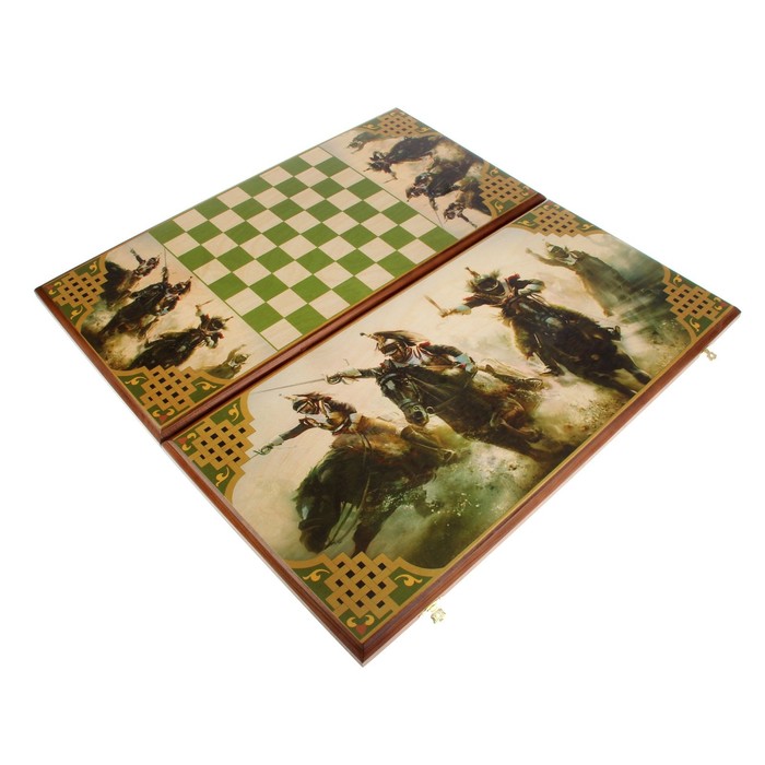 Нарды "Атака", деревянная доска 60х60 см, с полем для игры в шашки 