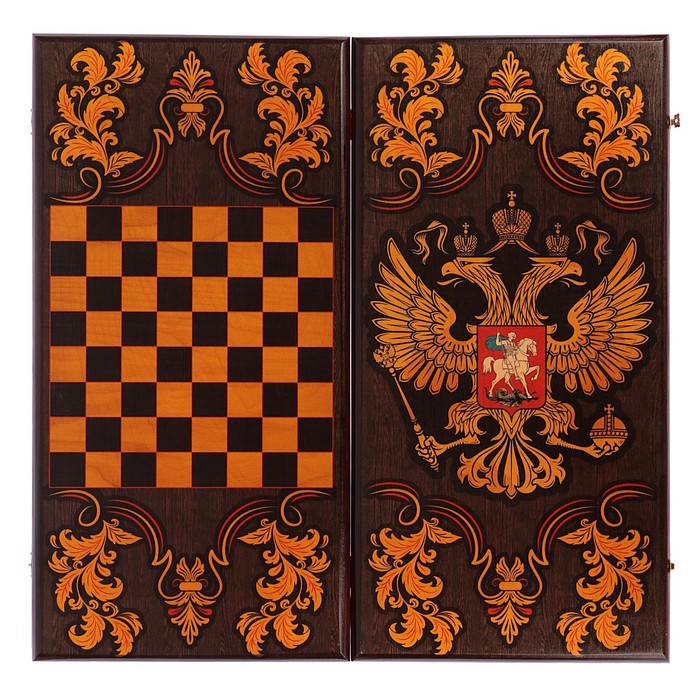 Нарды "Державные", деревянная доска 60х60 см, с полем для игры в шашки 