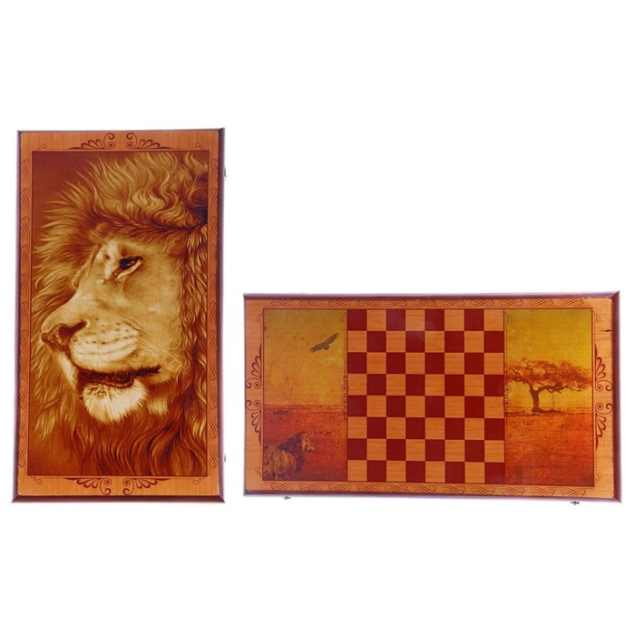 Нарды "Лев", деревянная доска 60х60 см, с полем для игры в шашки 
