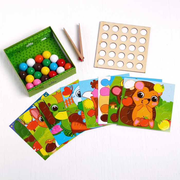 Мозаика "Лесные животные" с карточками и шариками 