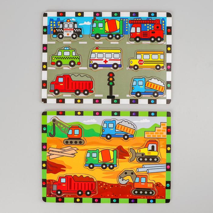 Детская развивающая игра пазл-вкладыши «Машины», дерево, 29,5×21×0,8 см, МИКС 