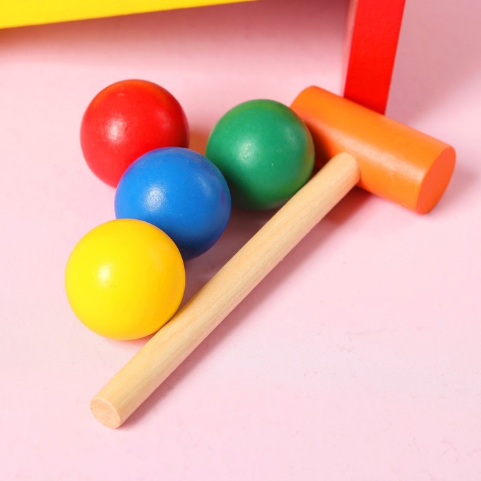 Стучалка "Горка" с 4 шариками, спуском и молоточком, шарик: 3 см 