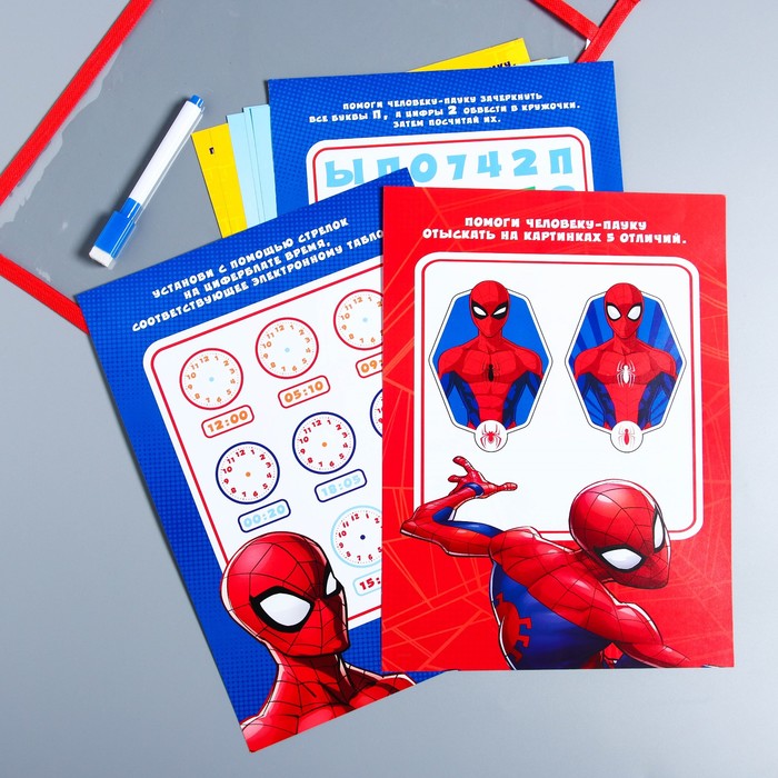Развивающая игра «Пиши-стирай» в папке с карточками и маркером, Человек-Паук 