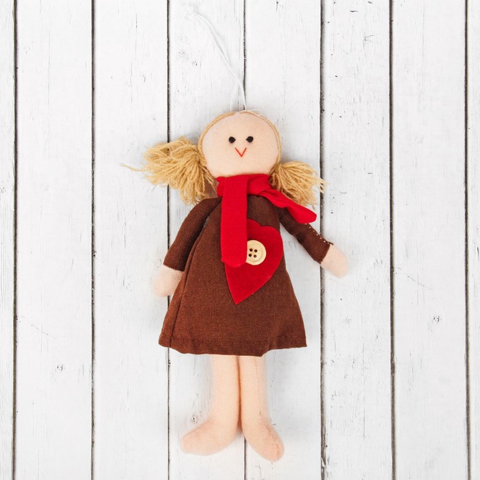 Кукла интерьерная «Аннушка», сердце с пуговкой на платье, цвета МИКС 