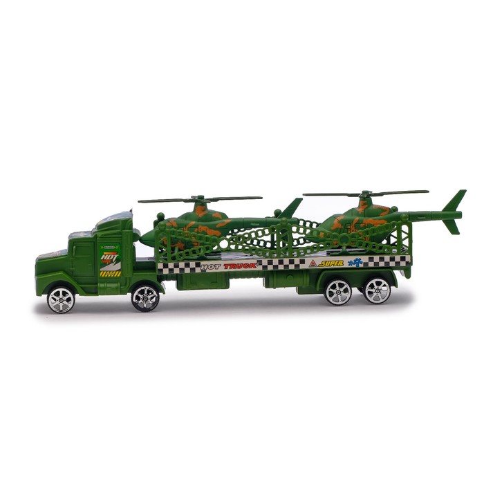 Грузовик инерционный «Военный автовоз», с 2 вертолетами 