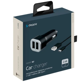 Автомобильное зарядное устройство Deppa Ultra 2 USB 2.4А + кабель micro USB